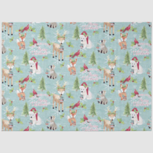 Weihnachtswald Hirschbärtiere Dusty Blue Seidenpapier