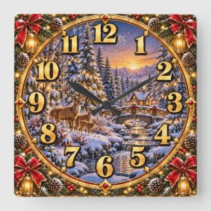 Weihnachtswald Hirschberg Winter Wonderland Quadratische Wanduhr