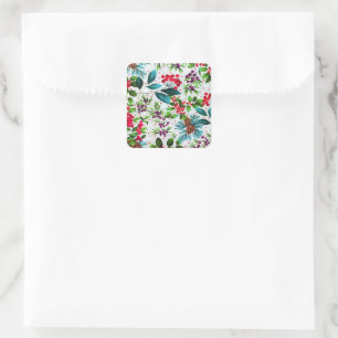Weihnachtswald Natur Holly Berry Pinecones Quadratischer Aufkleber
