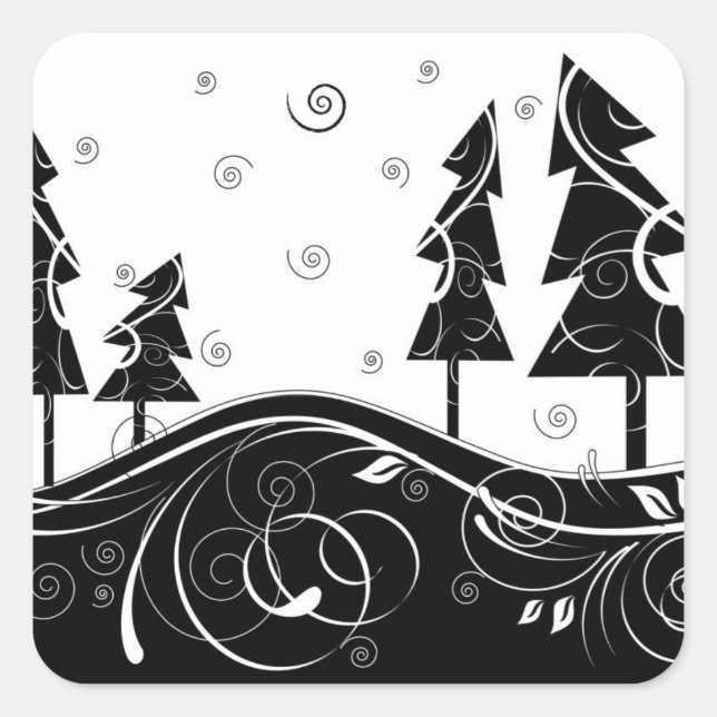 Weihnachtswald Quadratischer Aufkleber (Vorderseite)