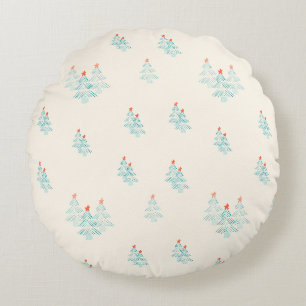 Weihnachtswald, Weihnachtsbäume aquamarin. Rundes Kissen