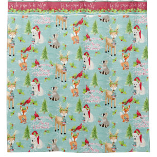 Weihnachtswaldtiere Fox Deer Raccoon Bär Duschvorhang