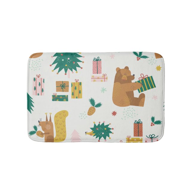 Weihnachtswaldtiere: Vintage Tiere Badematte (Vorderseite)