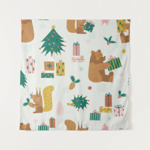 Weihnachtswaldtiere: Vintage Tiere Wandteppich