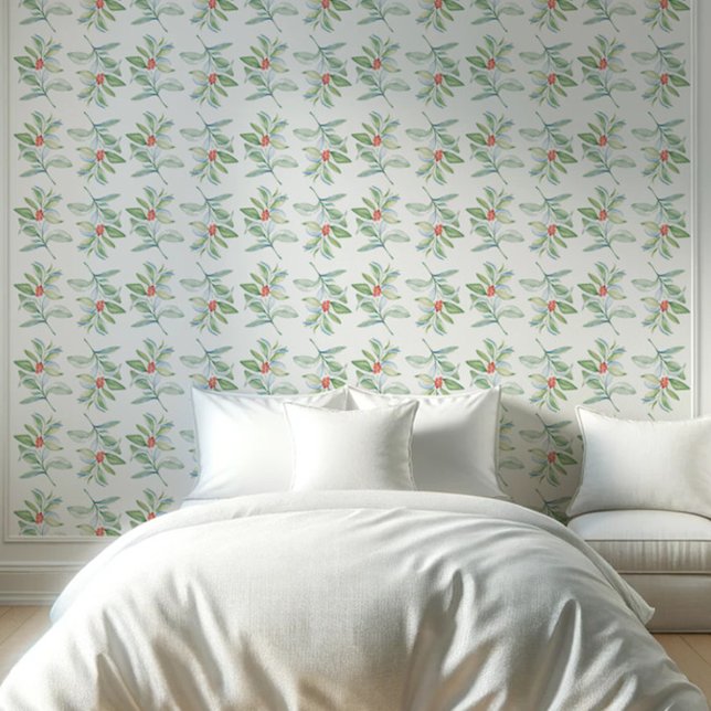 Weihnachtswallpaper Ästhetik Tapete (Christmas wallpaper watercolor berries & greenery in shades of red & green Victoria Grigaliunas)