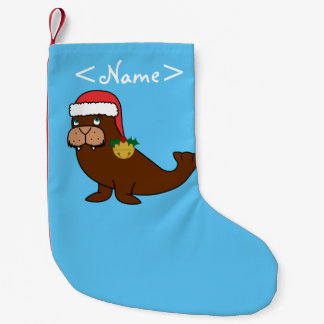 Weihnachtswalroß mit Weihnachtsmannmütze u. Gold Kleiner Weihnachtsstrumpf