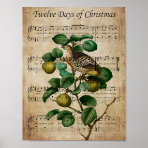 Weihnachtswandkunst-Rebhuhn im Birnbaum Poster