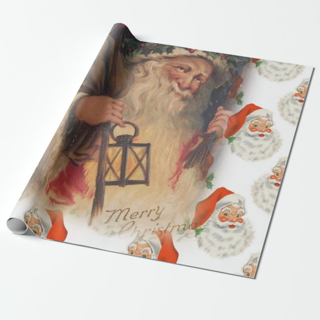 Weihnachtswaschpapier Santa Vintag Geschenkpapier (Ungerollt)