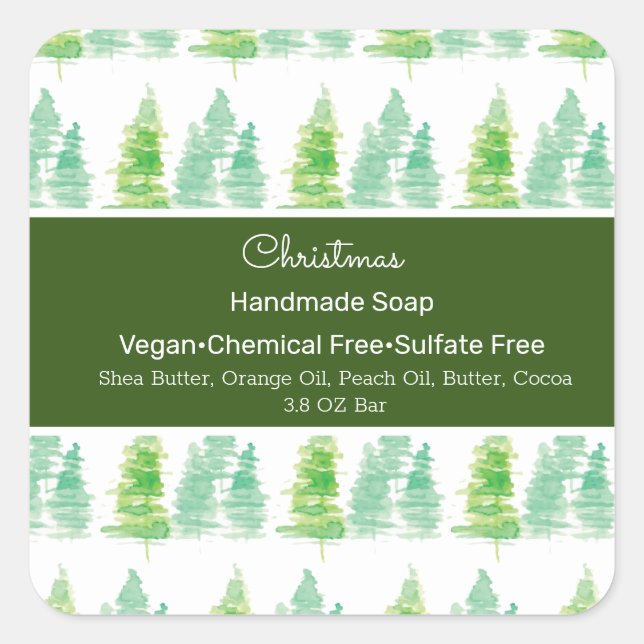 Weihnachtswasserbaum Handmade Soap Branding Quadratischer Aufkleber (Vorderseite)