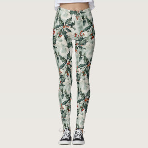 Weihnachtswasserfarbe Heilige Blume und Berries Leggings