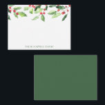 Weihnachtswasserfarbe Mistletoe Familienname Mitteilungskarte<br><div class="desc">Weihnachtsgrün und Holly Berries Mitteilungskarten mit individuelle Name Vorlage auf weißem Hintergrund. Personalisierte Mitteilungskarten für nachdenkliche Noten im Winter. Kann mit oder ohne Umschläge gekauft werden. Um den Schriftart,  die Textfarbe oder die Hintergrundfarbe auf der Kartenrückseite zu ändern,  bearbeiten Sie mit dem Entwurfstool.</div>