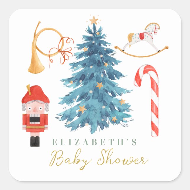 Weihnachtswasserfarbe Niedlich Tree Babydusche Quadratischer Aufkleber (Vorderseite)