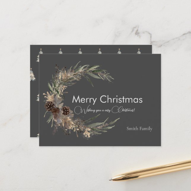 Weihnachtswasserfarbe schwarz Postkarte (Vorderseite/Rückseite Beispiel)