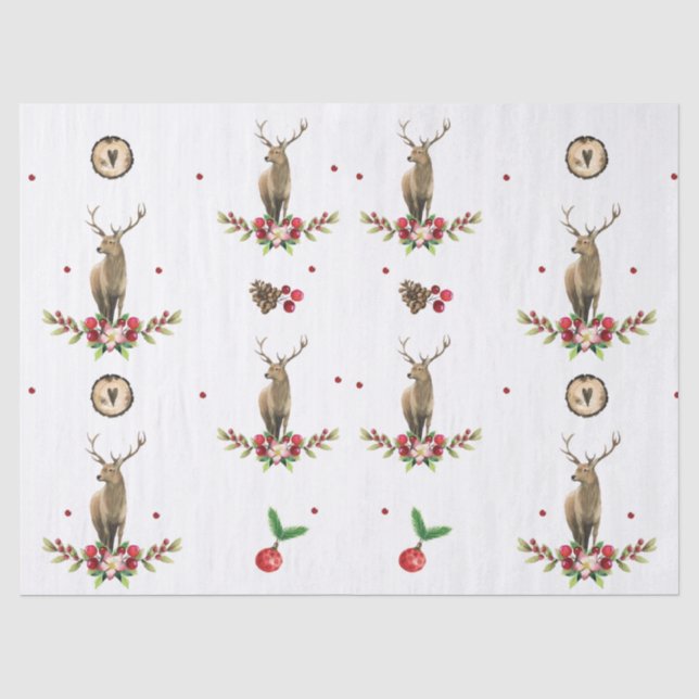 Weihnachtswasserfarbe Winter Hirschmuster Seidenpapier (Vorderseite)