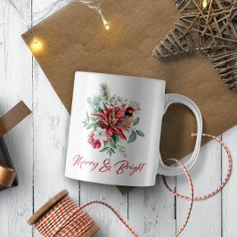 Weihnachtswasserfarben Blume, Blätter und Vögel Kaffeetasse