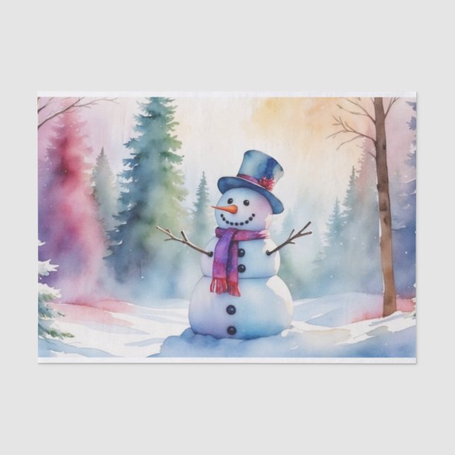 Weihnachtswasserschneemann und Winterwald Seidenpapier (Vorderseite)