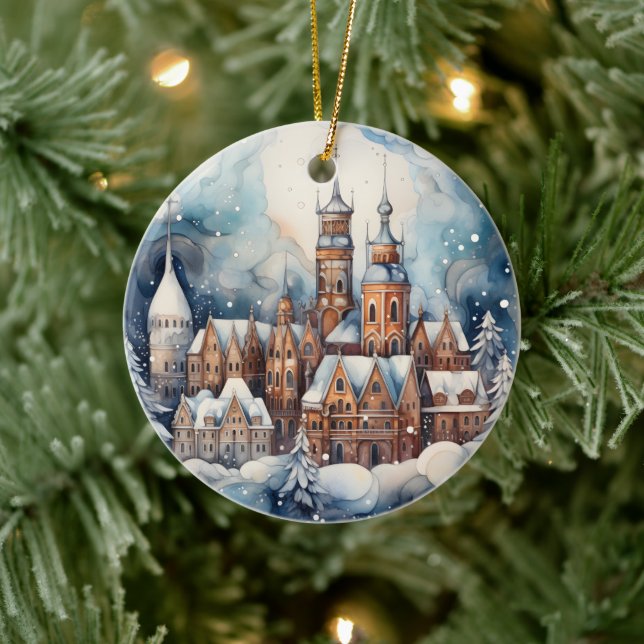 Weihnachtswasserstadt verleiht Stimmung Keramik Ornament (Baum)