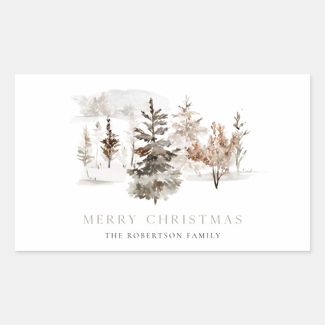 Weihnachtswaterfarbe Winterlandschaftsaufkleber Rechteckiger Aufkleber (Vorderseite)