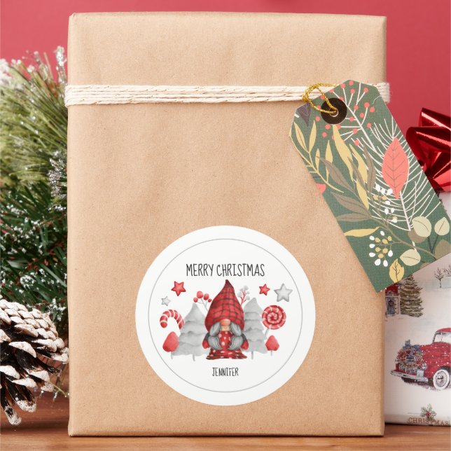 Weihnachtsweibchen Gnome Classic Round Sticker (Feiertag)