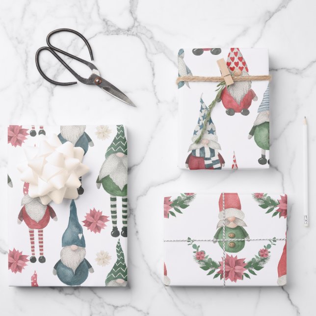 Weihnachtsweih Gonk Gnome Wrapping Paper Geschenkpapier Set (Vorderseite)