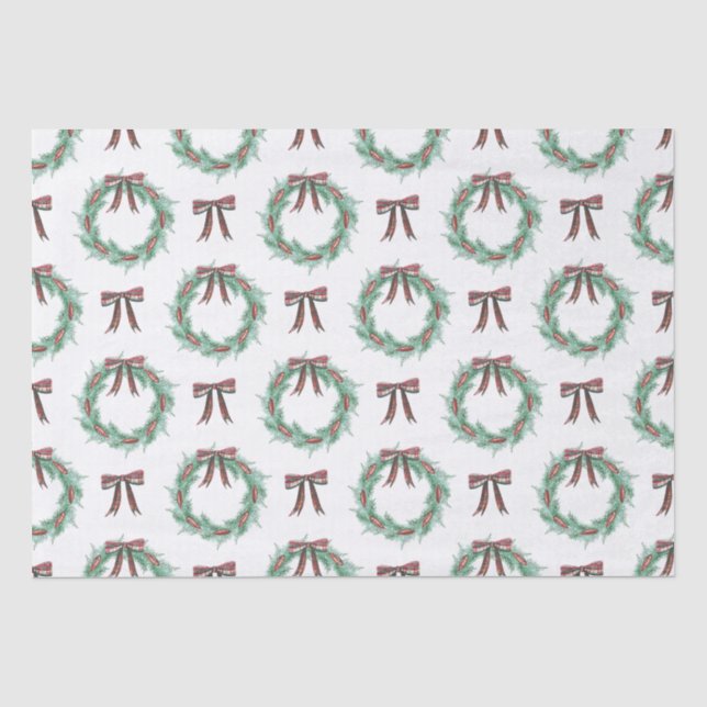 Weihnachtsweihnachtsfest Kariert Bow Wreath Seidenpapier (Vorderseite)
