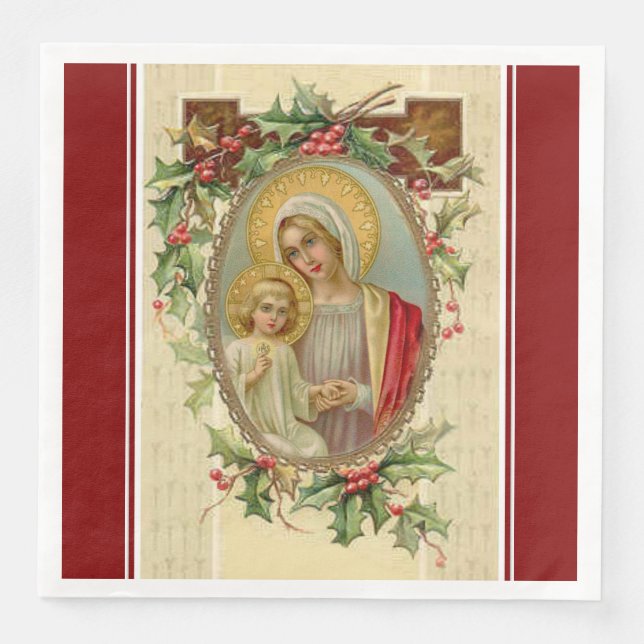 Weihnachtsweihnachtsjause Jungfrau Mary Baby Jesus Serviette (Vorderseite)