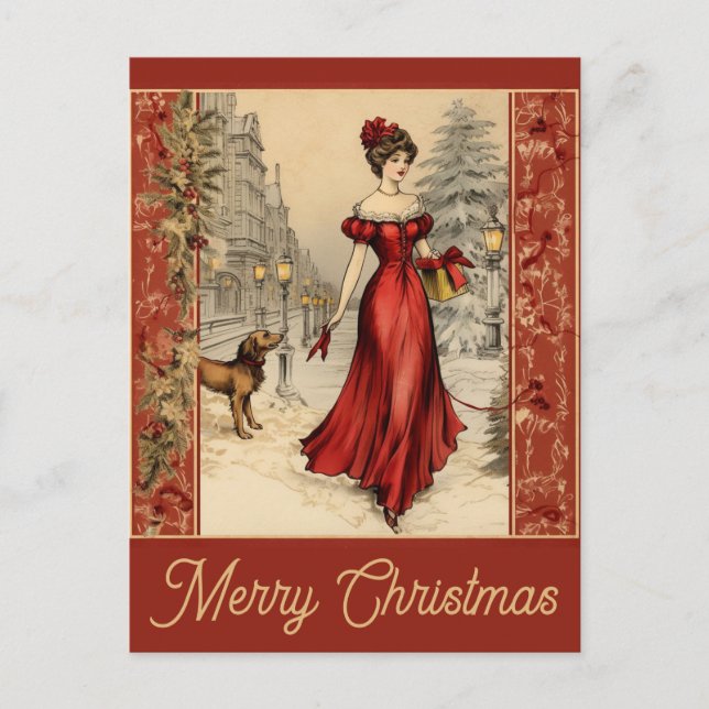 Weihnachtsweihnachtsweihe Viktorianische Frauenhun Postkarte (Vorderseite)
