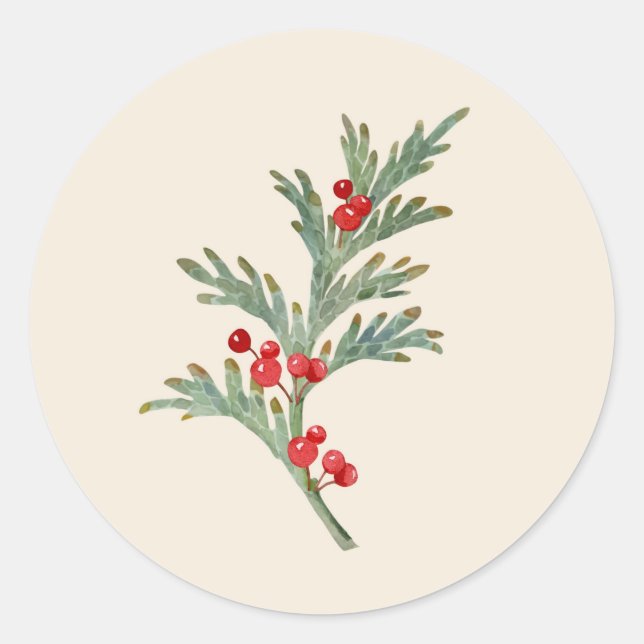 Weihnachtsweihnachtszweig mit Berries Runder Aufkleber (Vorderseite)