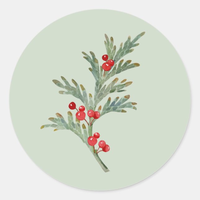 Weihnachtsweihnachtszweig mit Berries Runder Aufkleber (Vorderseite)