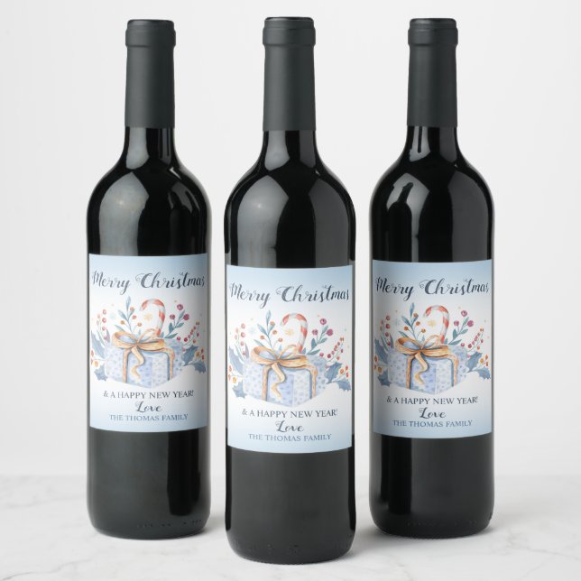Weihnachtswein Flasche Etikett blau Präsent (Flaschen)