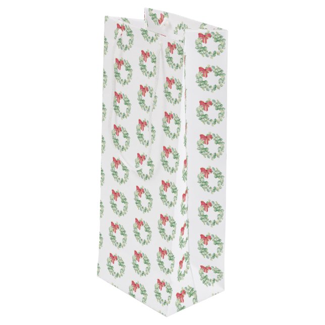 Weihnachtswein Geschenktasche Rot und Grün Kranz Geschenktüte Für Weinflaschen (Rückseite Schrägansicht)