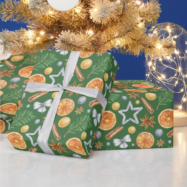 Weihnachtswein in Aquarellfarbe, Gewürzkutter Geschenkpapier (Feiertage)