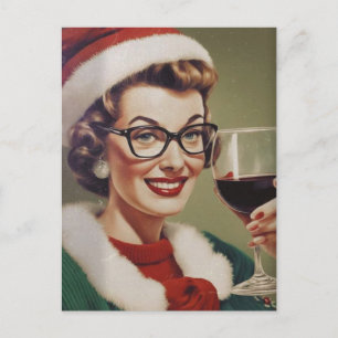 Weihnachtswein Vintage Weihnachtsmannmütze Postkarte