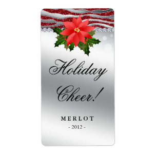 Weihnachtsweinlabel Poinsettia Zebra Glitzer