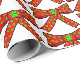 Weihnachtsweiß Rot Grün Hund Pfoten Muster Band Geschenkpapier