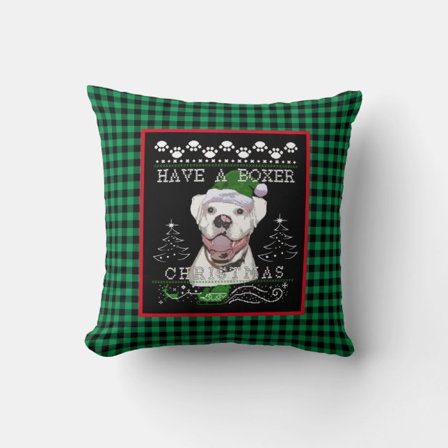Weihnachtsweiße Boxerdog Kissen (Vorderseite)
