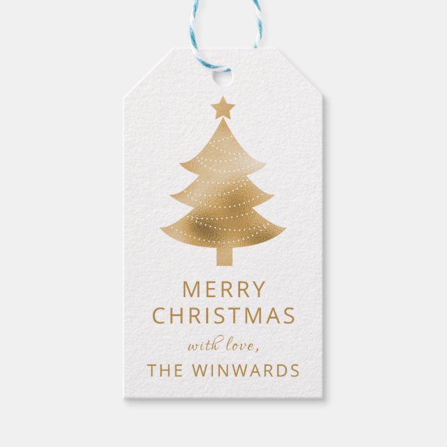 Weihnachtsweiße & goldene Foil Weihnachtsbaum Geschenkanhänger (Vorderseite)