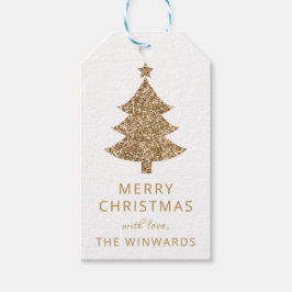 Weihnachtsweiße & goldene Glitzer Weihnachtsbaum Geschenkanhänger