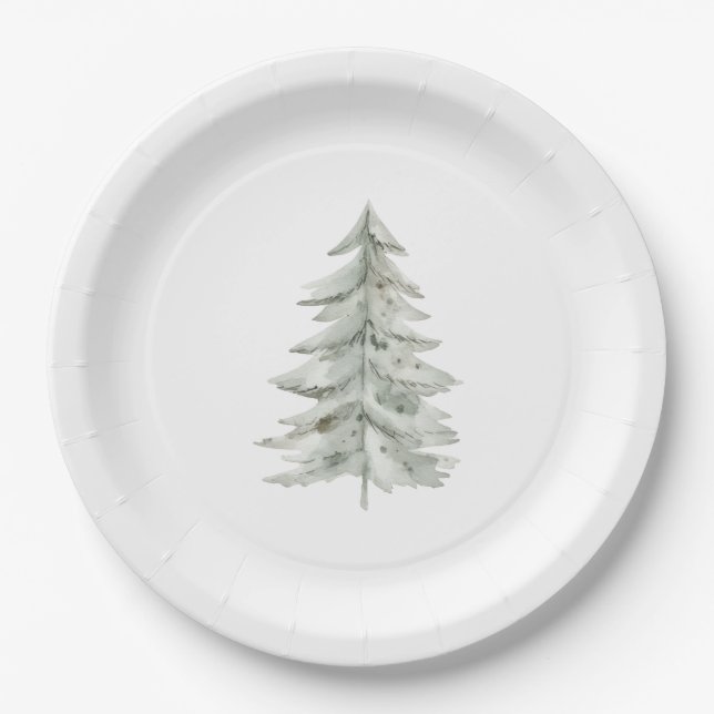 Weihnachtsweiße Grüne Bäume Pappteller (Vorderseite)