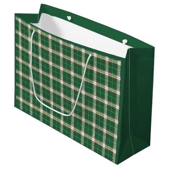 Weihnachtsweiße Grüne Kariert große Geschenktasche Große Geschenktüte (Vorderseite Schrägansicht)