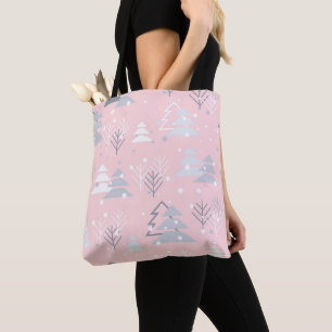 Weihnachtsweiße Schneeflocken Weihnachtsbäume Rosa Tasche