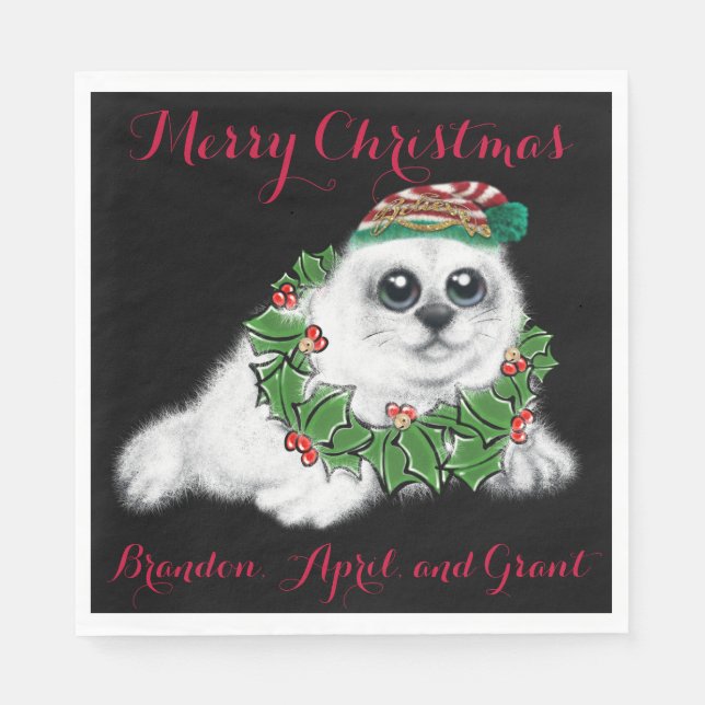 Weihnachtsweiße Siegel, festliches arktisches Tier Serviette (Vorderseite)