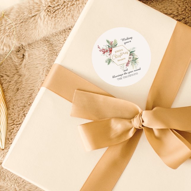 Weihnachtsweiße Wasserfarbe Botanischer Individuel Runder Aufkleber (Von Creator hochgeladen)