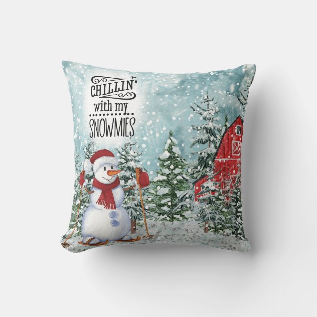 Weihnachtsweiße Winter mit meinen Schneemännern im Kissen (Vorderseite)