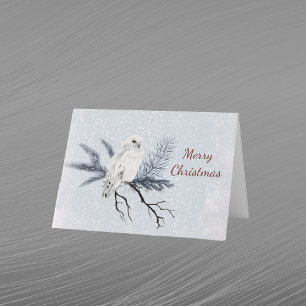 Weihnachtsweißer-Uhu-Kieferzweig-Wasserfarbe Feiertagskarte