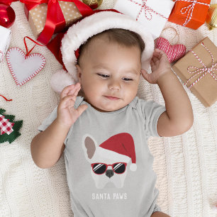 Weihnachtsweißes Französisches Bulldoggen-Babysakk Baby Strampler