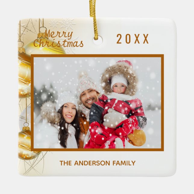 Weihnachtsweißgoldbaubles-Foto Keramikornament (Vorderseite)