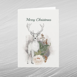 Weihnachtsweißhirsch Blumenaquarell Feiertagskarte