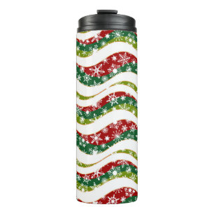 Weihnachtswellen und Schneeflocken Thermosbecher