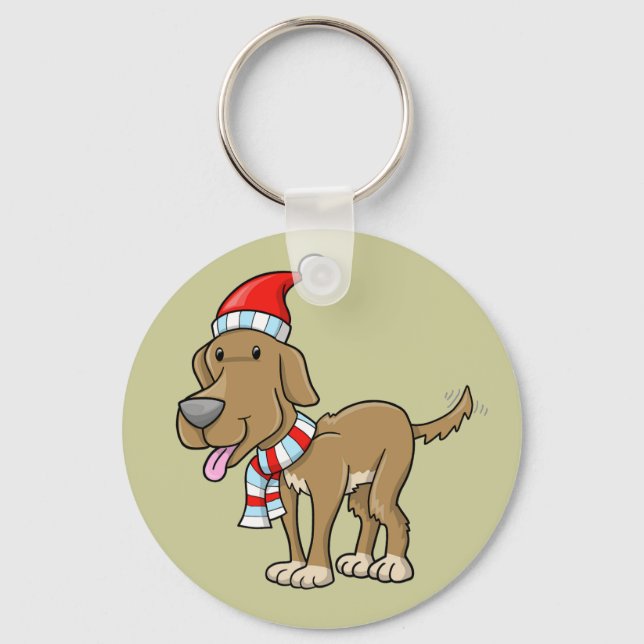 WeihnachtsWelpe "Rusty" Button Schlüsselanhänger (Vorderseite)